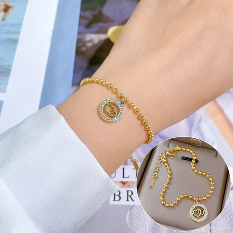 Edelstahl Perlenkette Armband Ineinandergreifendes Doppelherz Strass Rundanhänger Verstellbarer Schmuck Damen Geschenk