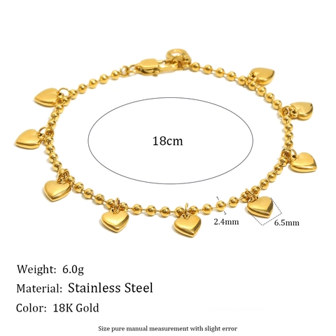Edelstahl Herz Charm Armband 18K Vergoldet Rundperlen Kette Schmuck Für Damen Elegant Vielseitig Geschenk
