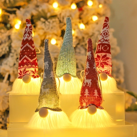Weihnachtsgnome Anhänger Ornamente Leuchtende Strickpuppen Ohne Gesicht Mit Led Licht Weihnachtsbaum Deko Schwedischer Tomte