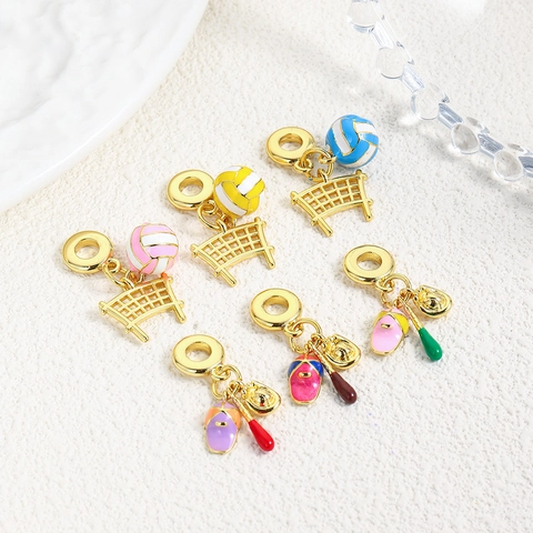 Sporty Enamel Charms Copper 18K Gold Plated Baseball Volleyball Theme Pendants For DIY Jewelry Making Accessory