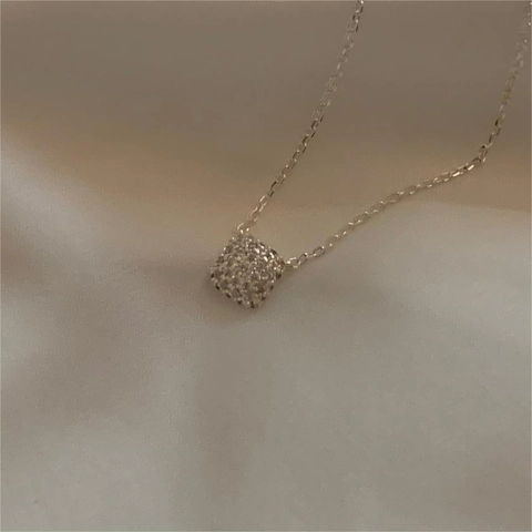 Collana Con Pendente Quadrato In Argento Sterling 925 Con Pavé Di Zirconi Cubici Gioielli Eleganti Minimalisti Geometrici Da Donna