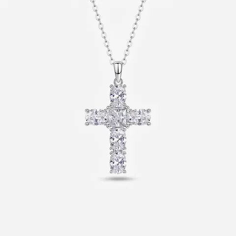 Moissanite Cross Pendant Necklace 925 Sterling Silver Iced Out Hip Hop Style Minimalist Sparkly Jewelry Luxury Gift