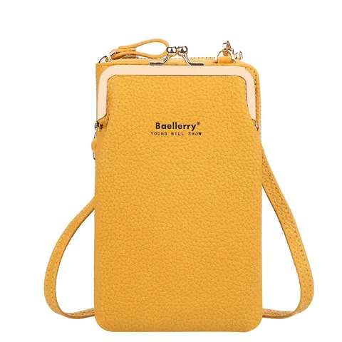 Women Crossbody Phone Bag Litchi Pattern PU Leather Wallet With Kiss Lock And Zipper Multi Card Slots Shoulder Purse