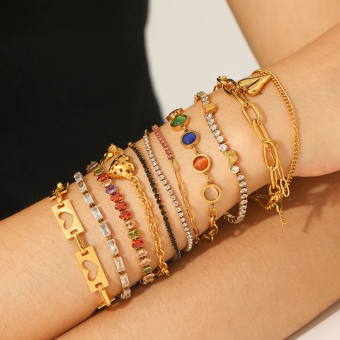 Zircon Butterfly Heart Bracelet Stainless Steel 18K Gold Plated Luxury Stackable Jewelry For Women