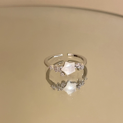 Verstelbare Ster Ring Met Imitatieparel Legering Zirconia Zoete Stijl Sieraden Voor Vrouwen