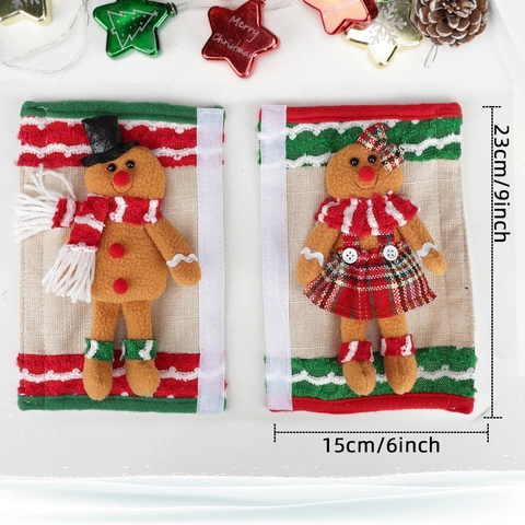 Christmas Gingerbread Man Refrigerator Handle Covers Plush Polyester Appliance Door Protector Holiday Kitchen Decor