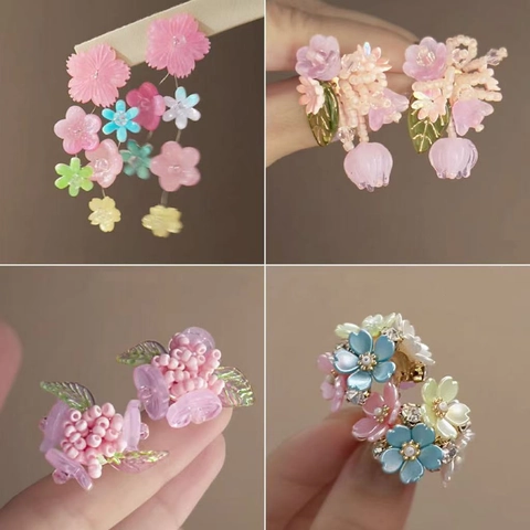 Sweet Floral Beaded Tassel Earrings With 925 Sterling Silver Earring Post Alloy Resin Artificial Pearl Colorful Flower Jewelry