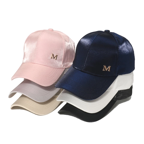 Baseball Cap Satin Satin Shiny Finish Gold Metal M Letter Chic Sun Protection Adjustable Outdoor Hat For Women