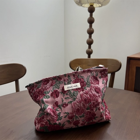 Trousse Per Trucco In Jacquard Floreale Vintage Pochette Organizer Per Cosmetici Con Motivo A Rose Per Donna