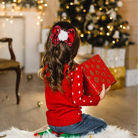 Pinces À Cheveux Nœud De Noël Tissu Écossais Flocon De Neige Pompon Blanc Accessoires De Fête Pour Enfants Filles