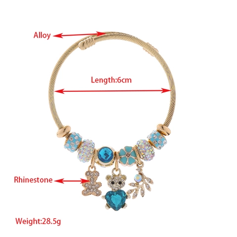 Bracciale Regolabile Con Ciondoli Lega Acciaio Inossidabile Strass Orso Cuore Pendente Gioielli Per Donne
