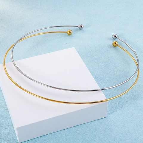Minimalistisch Roestvrij Staal Open Choker Ketting Voor Vrouwen C-Vorm Geometrisch Halsketting Met Dubbele Kralen Mode Sieraden Cadeau