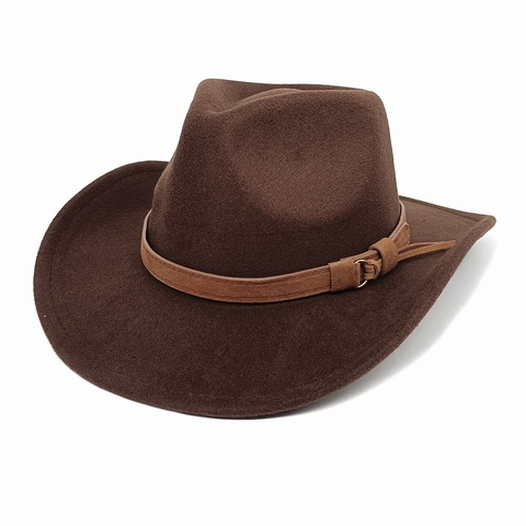 Chapeau Fedora Cowboy Western Large Bord Coton Polyester Feutre Avec Boucle Ceinture Style Rétro Vintage Hommes Femmes