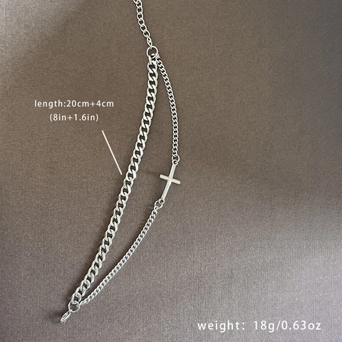 Men Double Layer Alloy Chain Bracelet With Cross Pendant Silver Color Punk Hip Hop Style Jewelry
