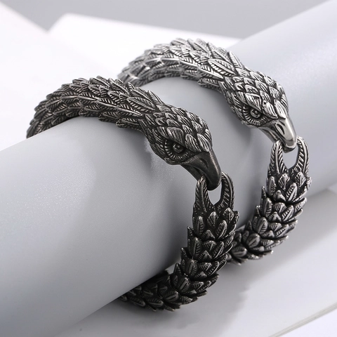Eagle Head Armband 316L Edelstahl Punk Retro Feder Schuppe Kette Oxidiert Schwarz Schmuck Für Männer Biker Stil