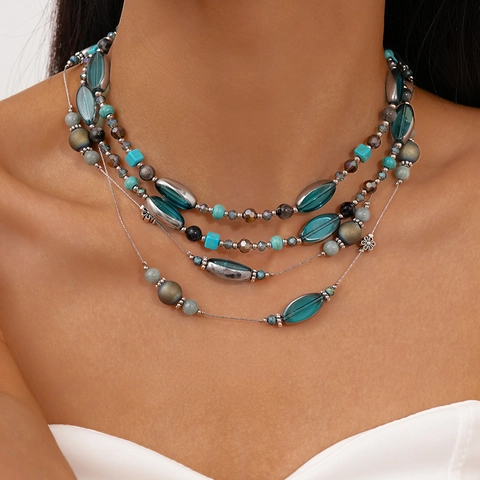 Vintage Bohemian Lange Perlenkette Mit Kupfer Glas Und Steinperlen Mehrlagiger Eleganter Schmuck Für Damen