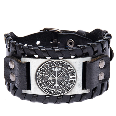 Wikinger Kompass Lederarmband Nordische Rune Vegvisir Manschette Legierung Metall Retro Punk Schmuck Für Herren