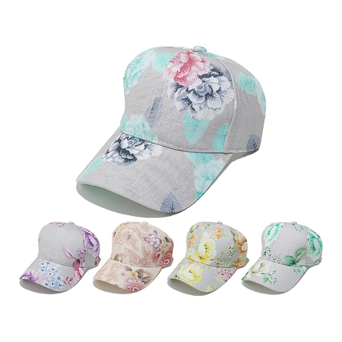 Casquette De Baseball Imprimé Floral Mélange Coton Visière Courbée Chapeau Soleil Été Femme Décontracté Réglable Motif Paisley