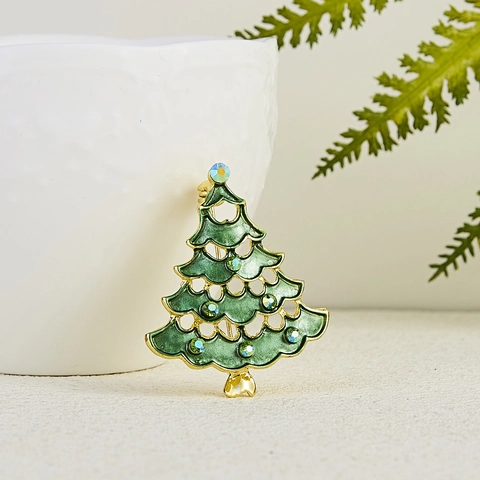 Broche Sapin De Noël Alliage Émail Strass Scintillant Bijoux Festifs Cadeau De Poitrine Pour Femmes Hommes