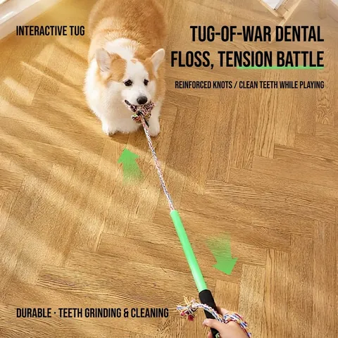 Dog Flirt Pole Teasing Wand Colorful Braided Cotton Rope Knot Interactive Training Toy For Small Medium Large Dogs
