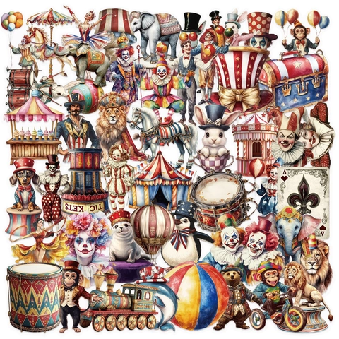 Vintage Circus Cartoon Dier Stickers Waterdichte PET Decoratieve Decals Voor Journal Scrapbooking Laptop Gitaar Dagboek Decor