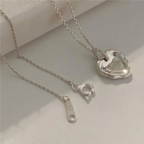 Herz Anhänger Halskette 925 Sterlingsilber Unregelmäßig July Graviert Minimalistischer Ins Stil Schmuck Damen