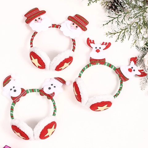 Paraorecchie Di Natale Peluche Inverno Caldo Fascia Babbo Natale Pupazzo Di Neve Renna Orso Costume Da Festa