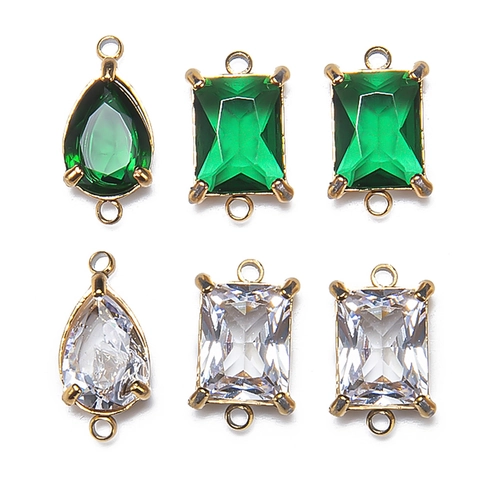 Stainless Steel Zircon Double Loop Connectors For DIY Jewelry Making Vintage Rectangle Teardrop Pendant Charms
