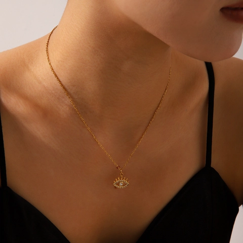 Evil Eye Anhänger Halskette 18K Vergoldeter Edelstahl Mit Funkelnden Zirkonia Schutzamulett Schmuck Für Damen