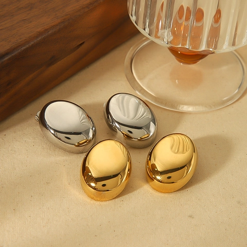 Minimalist Oval Stud Earrings Titanium Steel Mirror Polished Geometric Niche Design Jewelry For Women Elegant
