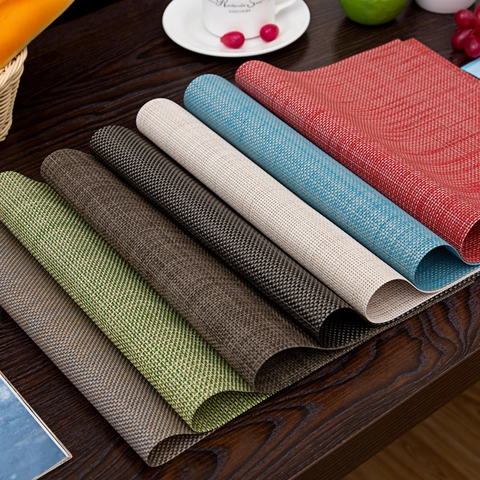 PVC Woven Placemats Heat Resistant Non-Slip Waterproof Solid Color Rectangular Table Mats For Kitchen Dining Room
