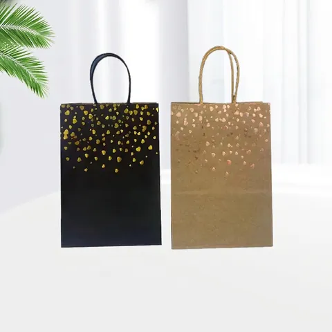 Bolsas De Regalo De Papel Kraft Con Estampado En Caliente Corazón Punto Patrón Mármol Asa De Cuerda Para Fiesta Boda Celebración