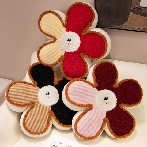 Cartoon Smiling Flower Floor Pillow Sherpa Fleece Cushion For Seating Tatami Mat Home Decor Sofa Decorative Sunflower Pillow