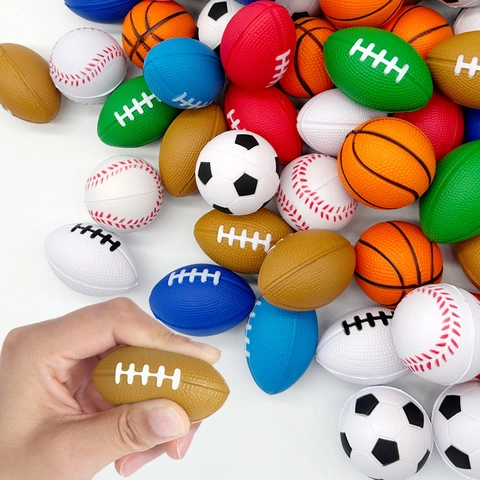 Mini Sports Ball Toys PU Foam Slow Rebound Stress Relief Sensory Squeeze Assorted Basketball Football Rugby For Kids Toddlers