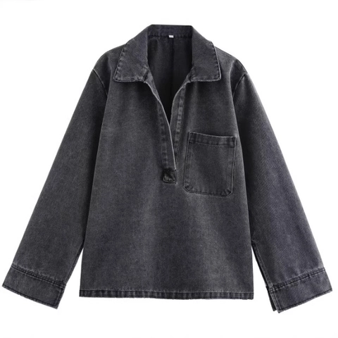 Top In Denim A Maniche Lunghe Da Donna E Pantaloni Larghi Con Coulisse Moda Casual Streetwear