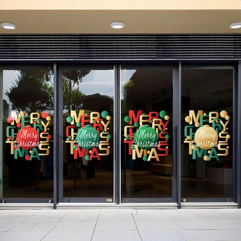 Christmas Window Stickers Static PVC Double Sided Merry Christmas Baubles Stars No Glue Reusable Shop Home Decor Festive