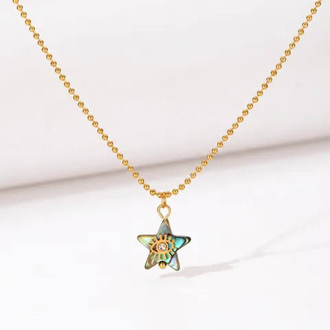 Roestvrij Stalen Abalone Schelp Ster Boze Oog Hanger Halsketting Voor Dames Goud Strass Sleutelbeenketting Mode Sieraden Cadeau