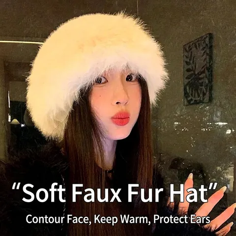 Chapeau Bob En Fausse Fourrure Fait Main Hiver Chaud Moelleux Peluche Tricot Pêcheur Femmes Élégant Extérieur Doux