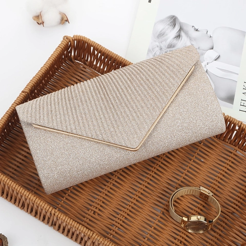 Bolso De Noche Elegante Con Lentejuelas Brillantes Para Mujer Cartera De Mano Sobre De Cuero PU Boda Banquete Con Ribete Metal V