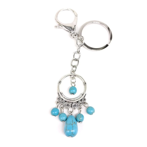 Boheems Vintage Turkoois Sleutelhanger Zinklegering Etnisch Kwastje Sleutelring Tasbedel Auto Hanger Vrouwen Sieraden Cadeau