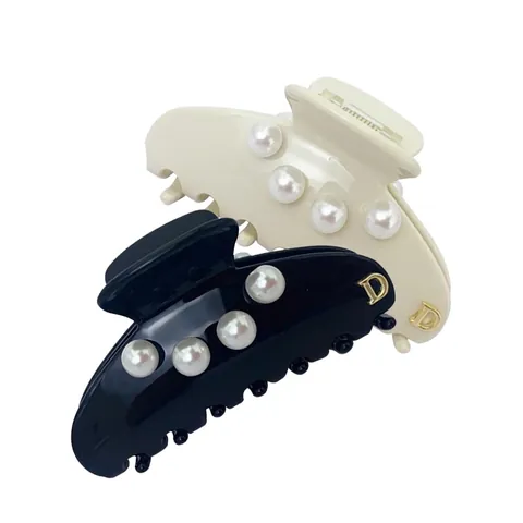 Pince à Cheveux en Acétate Style Français Vintage Avec Künstliche Perles Et Décoration Lettre D en Métal Accessoire de Coiffure Élégant Femme