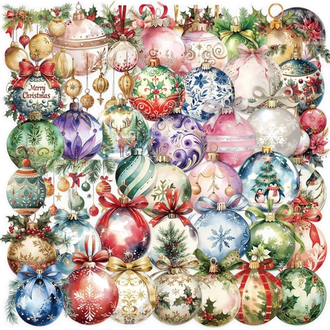 Waterproof PET Christmas Bell Stickers Watercolor Transparent Holiday Decorative Decals For DIY Journal Guitar Laptop