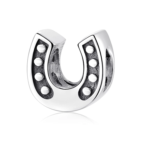 Horseshoe Charm Bead 925 Sterling Silver Oxidized Vintage U-Shape DIY Jewelry Making Bracelet Accessory For Women