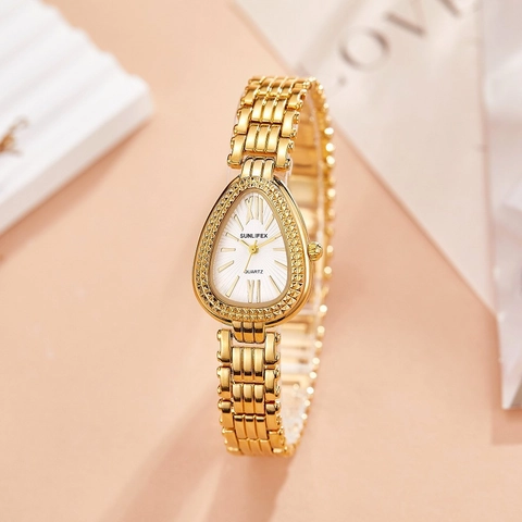 Women Quartz Watch Snake Head Case Stainless Steel Back Alloy Metal Chain Strap Elegant Fashion Wristwatch For Ladies
