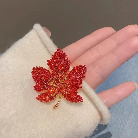 Ahornblatt Brosche Nadel Für Damen Legierung Strass Kristall Farbverlauf Herbst Stil Mode Kleidung Accessoires
