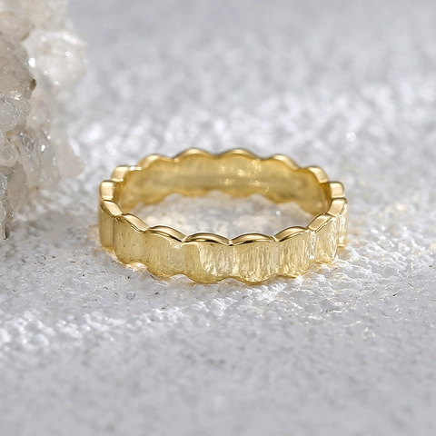 Bague Ondulée Plaquée Or Cuivre Poli Style Français Minimaliste Bijoux Pour Femmes Accessoire De Mode