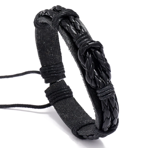 Bracciale In Pelle PU Intrecciata Retrò Multistrato Cordino In Cera Regolabile Corda A Mano Stile Punk Da Uomo