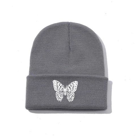 Butterfly Embroidery Beanie Hat Knitted Acrylic Cuffed Skull Cap Streetwear Y2K Hip Hop Style For Men Women