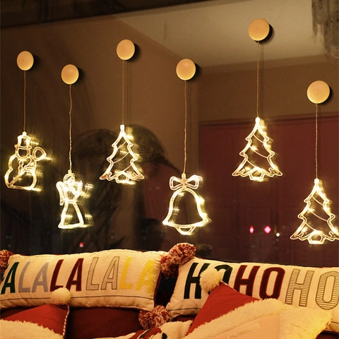 Christmas LED Suction Cup Window Lights Warm White PVC Holiday Decoration For Home Storefront Santa Snowman Tree Star