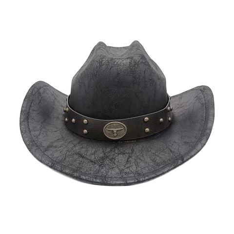 Western Cowboyhut In Wildlederoptik Mit Bullen-Abzeichen Und Nietenturband Vintage Outdoor Sonnenschutz